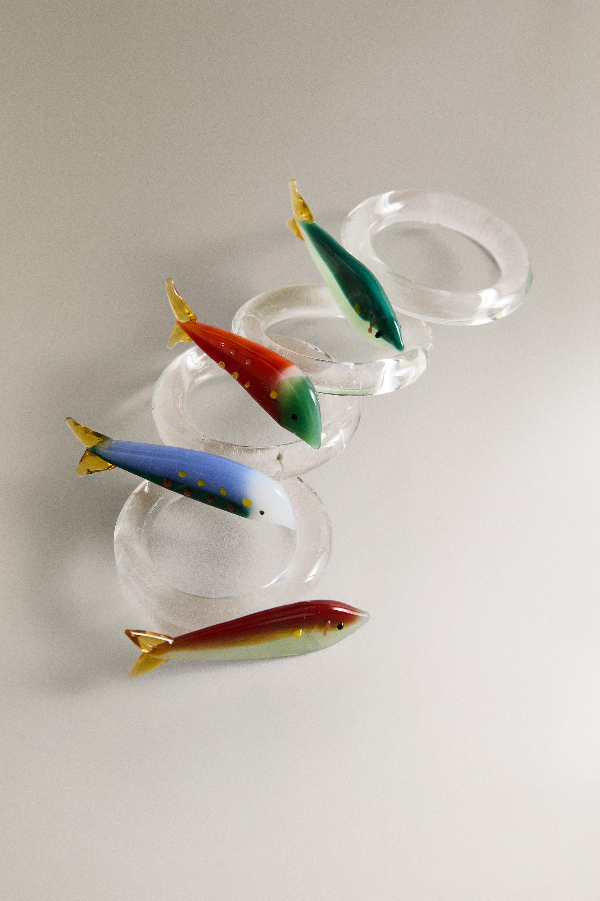 SET OF BOROSILICATE GLASS FISH NAPKIN RINGS (SET OF 4)